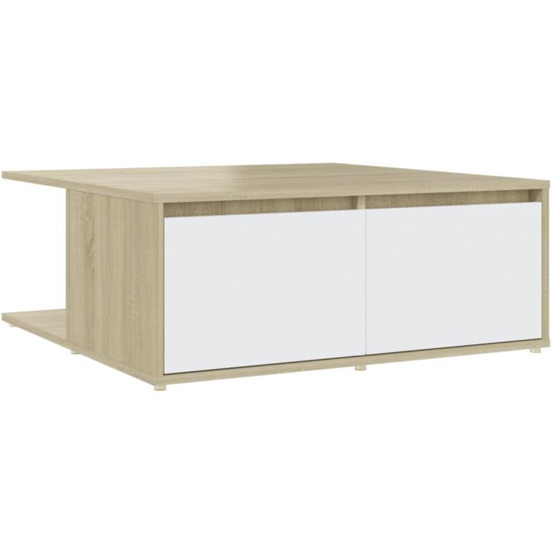 

vidaXL Mesa de centro de aglomerado 80x80x31 cm blanco y roble Sonoma - Blanco