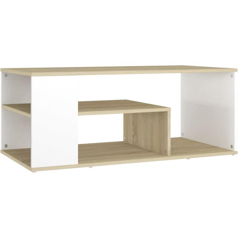 

vidaXL Mesa de centro de aglomerado 100x50x40 cm blanco y roble Sonoma - Blanco