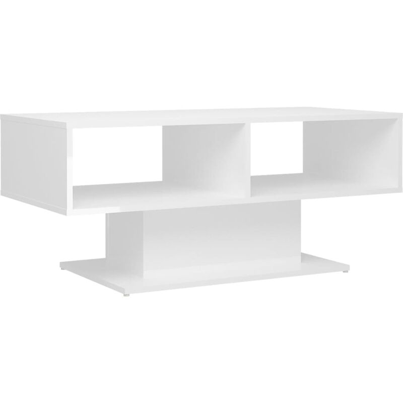 

vidaXL Mesa de centro de aglomerado 103,5x50x44,5 cm blanco brillante - Blanco
