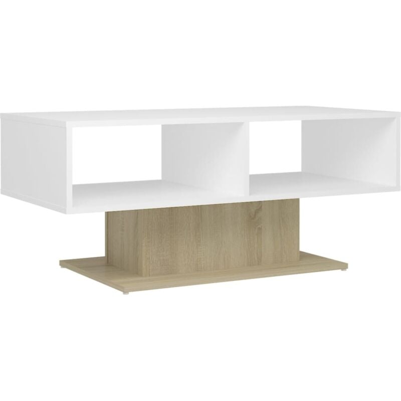 

vidaXL Mesa de centro de aglomerado 103,5x50x44,5cm blanco y roble Sonoma - Blanco