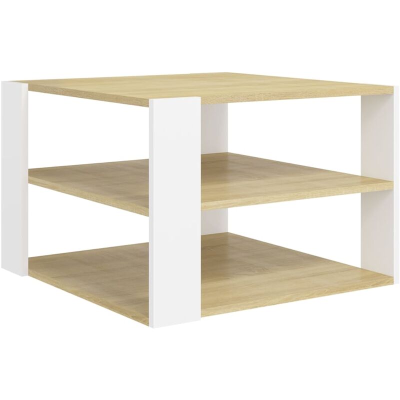 

vidaXL Mesa de centro de aglomerado 60x60x40 cm roble Sonoma y blanco - Blanco