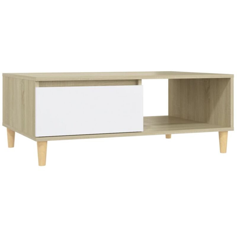

vidaXL Mesa de centro de aglomerado 90x60x35 cm blanco y roble Sonoma - Blanco
