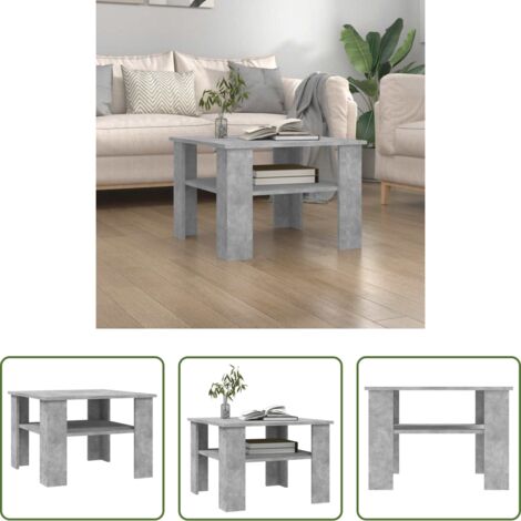 vidaXL Mesa de centro de madera contrachapada -  Mesa de centro madera contrachapada gris hormigón 60x60x42 cm
