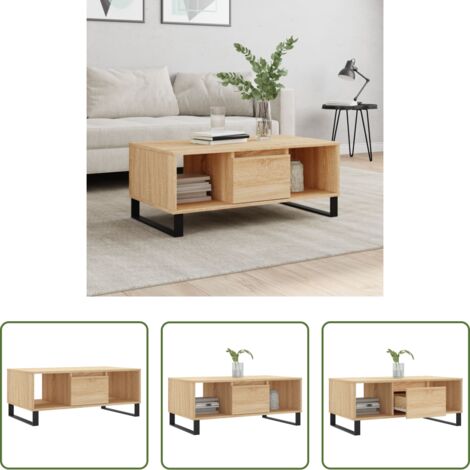 vidaXL Mesa de centro de madera contrachapada -  Mesa de centro madera contrachapada roble Sonoma 90x50x36,5 cm