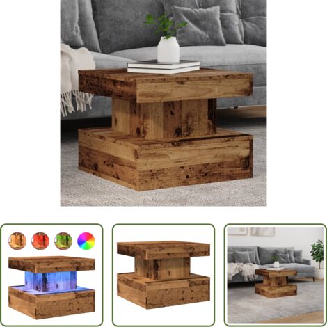 vidaXL Mesa de centro de madera envejecida -  Mesa de centro con luces LED madera envejecida 50x50x40 cm