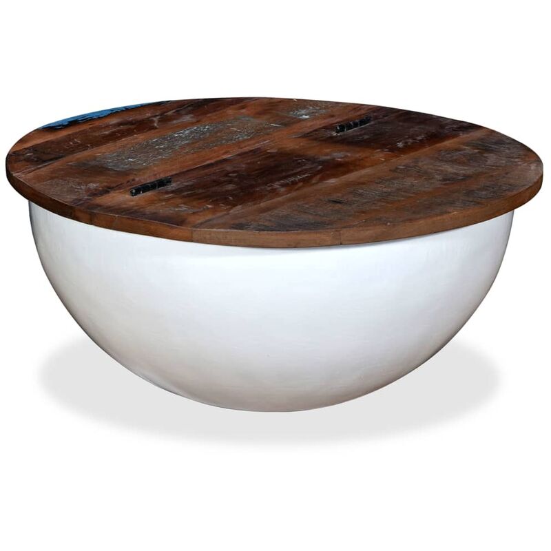 

vidaXL Mesa de centro de madera maciza reciclada blanca forma de bol - Blanco