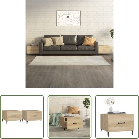 vidaXL Mesa de centro de madera -  Mesa de centro con patas de metal 2 uds roble Sonoma 50x50x40cm