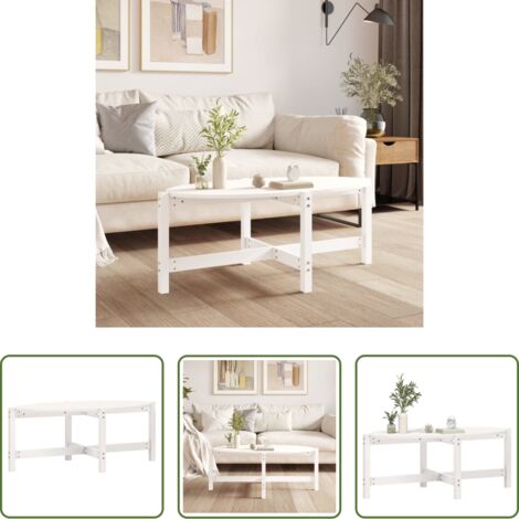 vidaXL Mesa de centro de madera -  Mesa de centro de madera maciza de pino blanco 118x63x45 cm