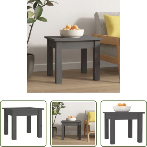 vidaXL Mesa de centro de madera -  Mesa de centro de madera maciza de pino gris 35x35x30 cm