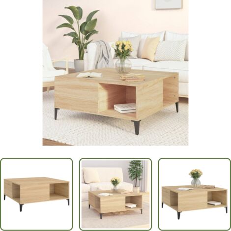 vidaXL Mesa de centro de madera -  Mesa de centro madera contrachapada roble Sonoma 80x80x36,5 cm