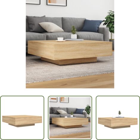vidaXL Mesa de centro de madera -  Mesa de centro madera de ingeniería roble Sonoma 100x100x31 cm
