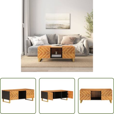vidaXL Mesa de centro de madera -  Mesa de centro madera maciza de mango negro marrón 100x54x40 cm
