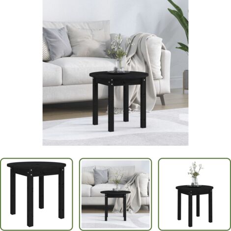 vidaXL Mesa de centro de madera -  Mesa de centro madera maciza de pino negro Ø 45x40 cm
