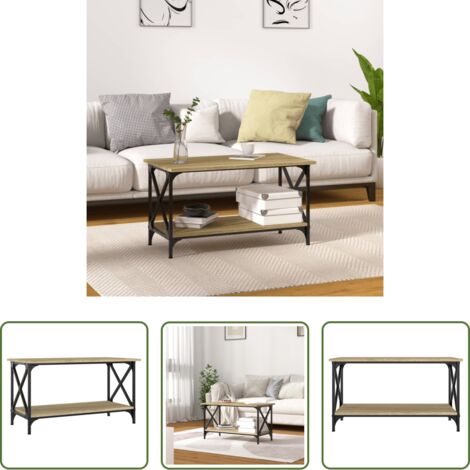 vidaXL Mesa de centro de madera -  Mesa de centro madera y hierro roble Sonoma 80x45x45 cm