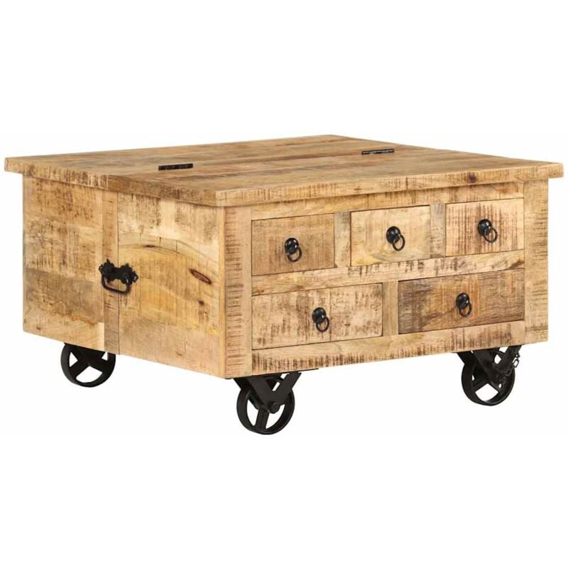 

Mesa de Centro de Madera de Mango Rugosa 70x70x40 cm - Marrón - Vidaxl
