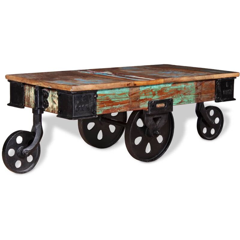 

Mesa de Centro con Ruedas 90x45x35 cm de Madera Reciclada - Marrón - Vidaxl