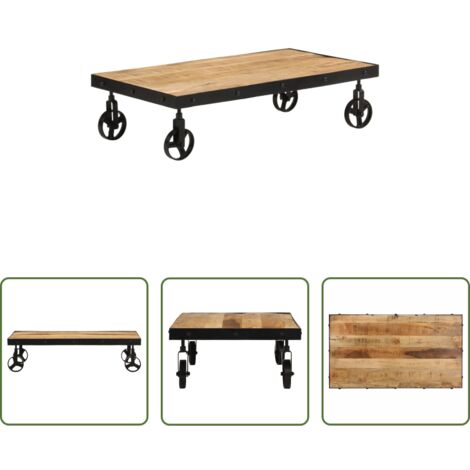 vidaXL Mesa de centro de mango -  Mesa de centro con ruedas madera maciza de mango 100x55x26 cm