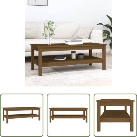 vidaXL Mesa de centro de pino -  Mesa de centro madera maciza de pino marrón miel 110x50x40 cm