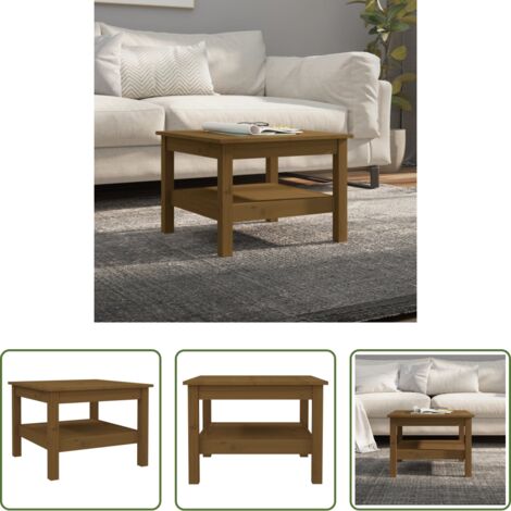 vidaXL Mesa de centro de pino -  Mesa de centro madera maciza de pino marrón miel 55x55x40 cm