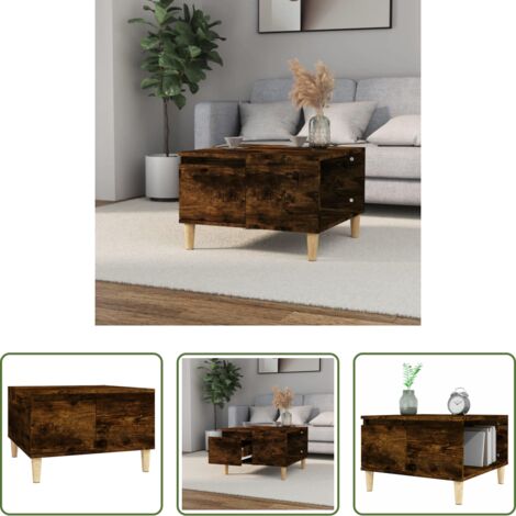 vidaXL Mesa de centro de roble -  Mesa de centro madera contrachapada roble ahumado 55x55x36,5 cm