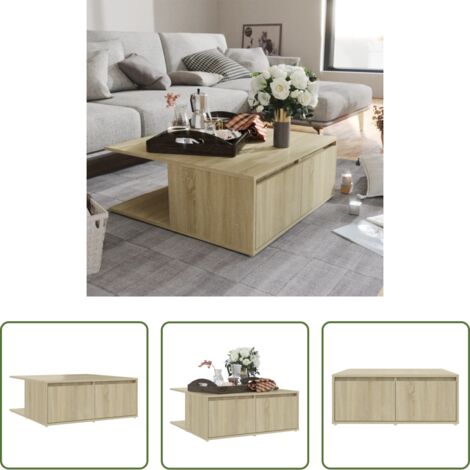 vidaXL Mesa de centro de roble -  Mesa de centro madera contrachapada roble Sonoma 80x80x31 cm