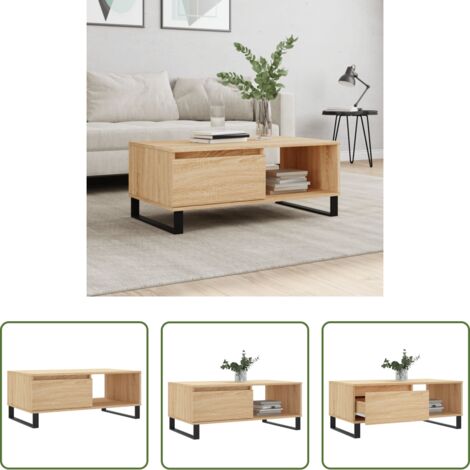 vidaXL Mesa de centro de roble -  Mesa de centro madera contrachapada roble Sonoma 90x50x36,5 cm