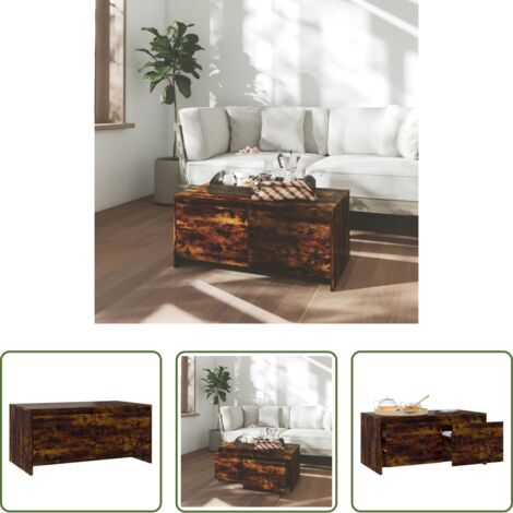 vidaXL Mesa de centro de roble -  Mesa de centro madera de ingeniería roble ahumado 90x50x41,5 cm