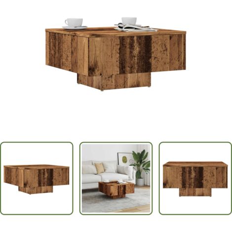 vidaXL Mesa de centro envejecida -  Mesa de centro madera de ingeniería envejecida 60x60x31,5 cm