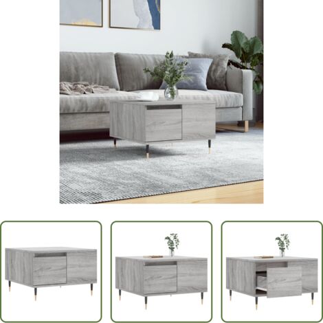 vidaXL Mesa de centro gris -  Mesa de centro madera contrachapada gris Sonoma 55x55x36,5 cm