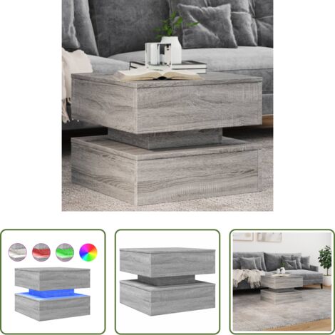 vidaXL Mesa de centro gris Sonoma -  Mesa de centro con luces LED gris Sonoma 50x50x40 cm