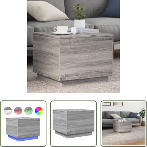 vidaXL Mesa de centro gris Sonoma -  Mesa de centro con luces LED gris Sonoma 50x50x40 cm