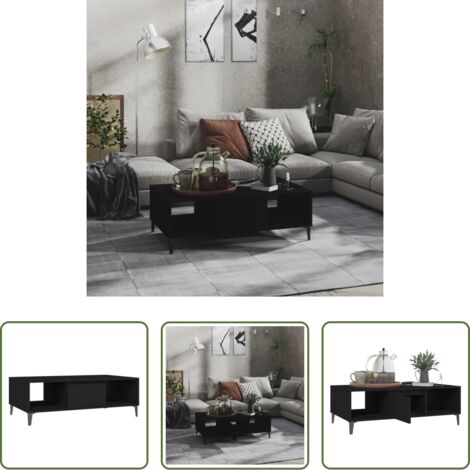 vidaXL Mesa de centro industrial -  Mesa de centro madera contrachapada negro 103,5x60x35 cm