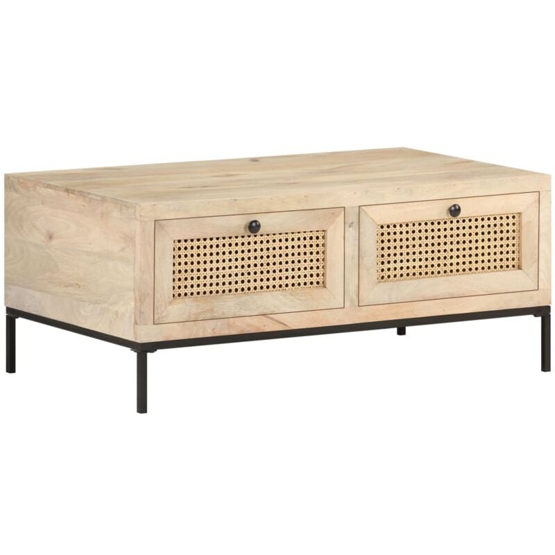 

Mesa de centro madera maciza mango y caña natural 90x50x37 cm - Marrón - Vidaxl