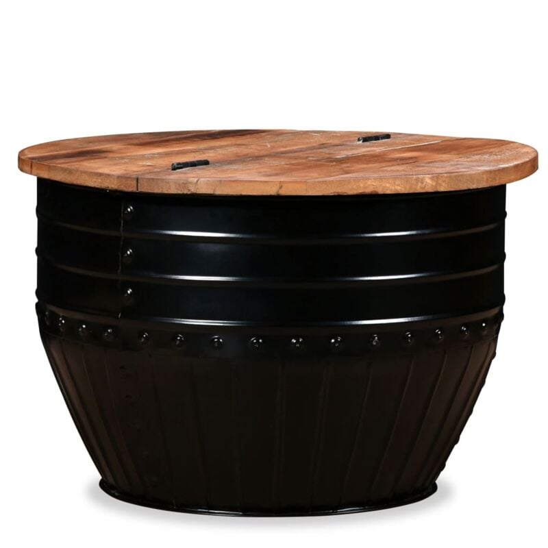 

vidaXL Mesa de Centro Madera Maciza Reciclada Forma de Barril Negra - Negro