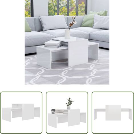 vidaXL Mesa de centro madera -  Mesa de centro madera contrachapada blanco brillo 100x48x40 cm