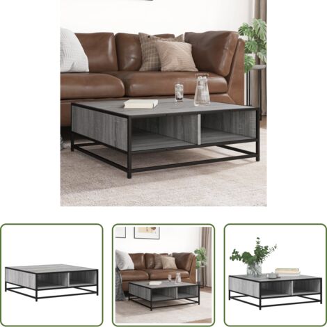 vidaXL Mesa de centro madera -  Mesa de centro madera ingeniería metal gris Sonoma 80x80x30 cm