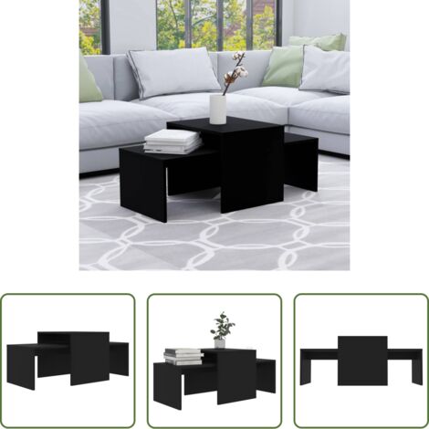 vidaXL Mesa de centro madera -  Set de mesas de centro madera contrachapada negro 100x48x40 cm