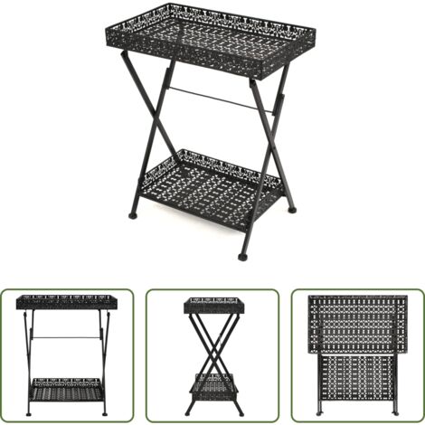 vidaXL Mesa de centro metal -  Mesa de centro plegable estilo vintage metal 58x35x72 cm negro