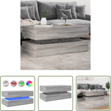 vidaXL Mesa de centro moderna -  Mesa de centro con luces LED gris Sonoma 90x50x40 cm