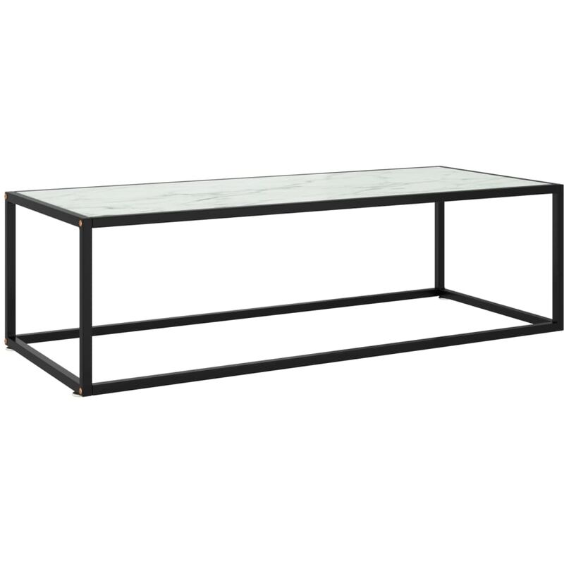 

vidaXL Mesa de centro negra con vidrio de mármol blanco 120x50x35 cm - Negro