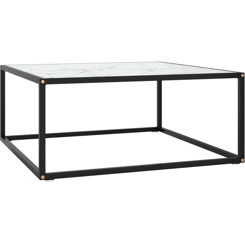 

vidaXL Mesa de centro negra con vidrio de mármol blanco 80x80x35 cm - Negro