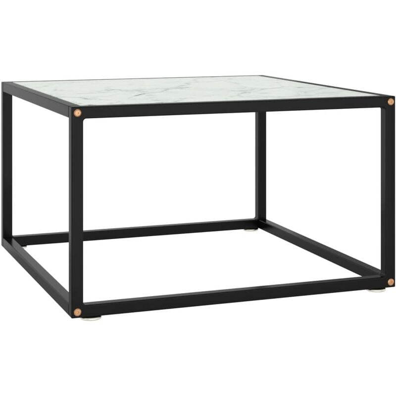 

vidaXL Mesa de centro negra con vidrio de mármol blanco 60x60x35 cm - Negro