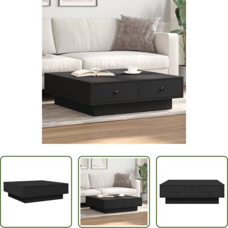 vidaXL Mesa de centro negra -  Mesa de centro madera contrachapada negro 90x90x28 cm