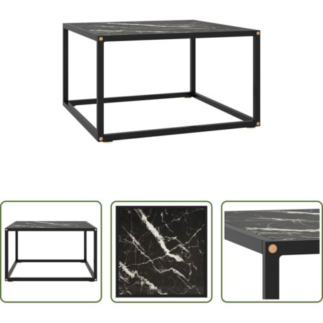 vidaXL Mesa de centro negra -  Mesa de centro negra con vidrio de mármol negro 60x60x35 cm