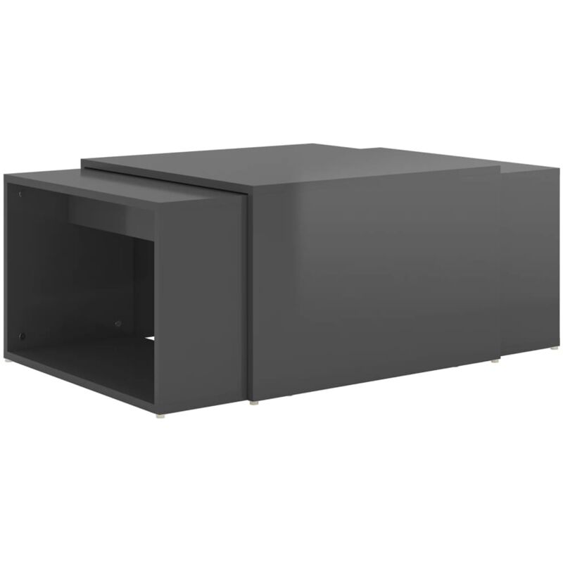 

vidaXL Mesa de centro nido 3 pzas aglomerado 60x60x30cm gris brillante - Gris