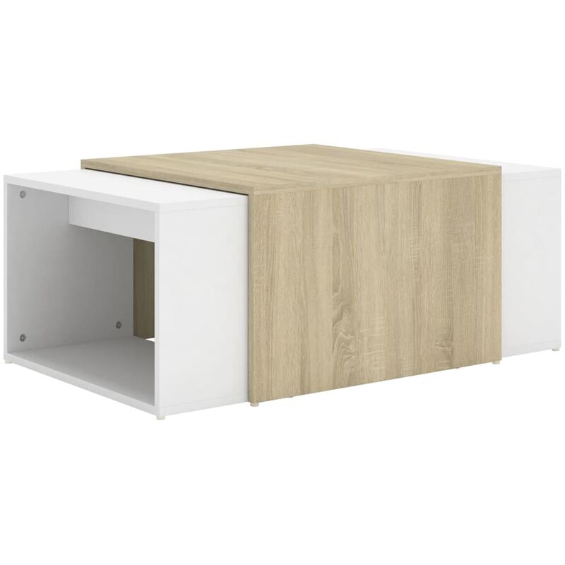 

vidaXL Mesa de centro nido 3 pzas aglomerado 60x60x30cm blanca roble Sonoma - Blanco