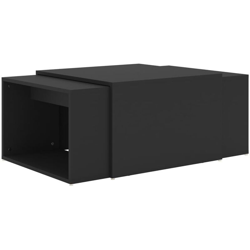 

vidaXL Set de mesa de centro nido 3 pzas aglomerado 60x60x30 cm negro - Negro