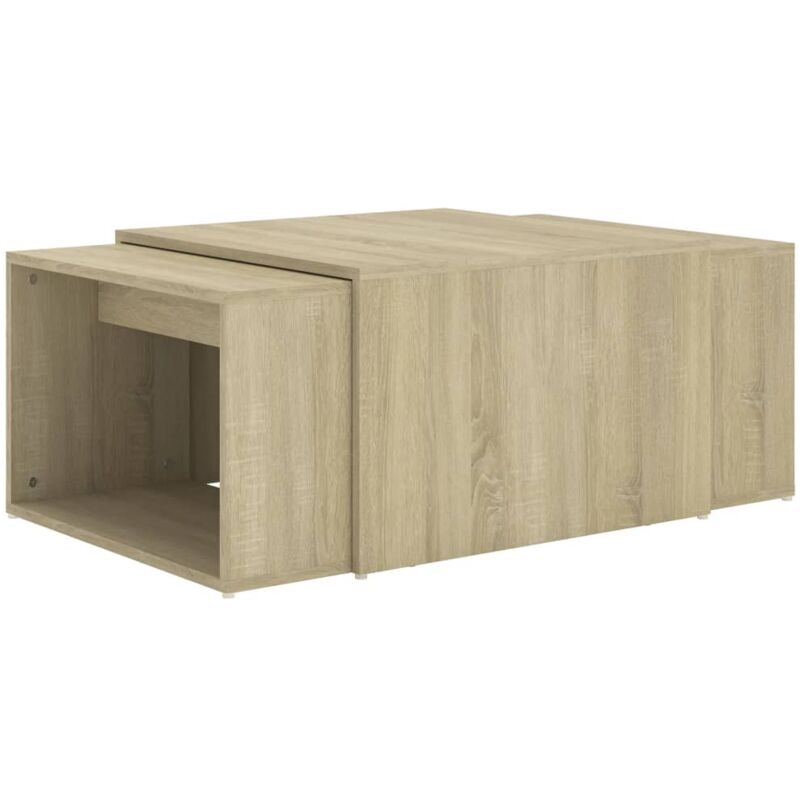 

vidaXL Mesa de centro nido 3 pzas aglomerado 60x60x30cm roble Sonoma - Marrón