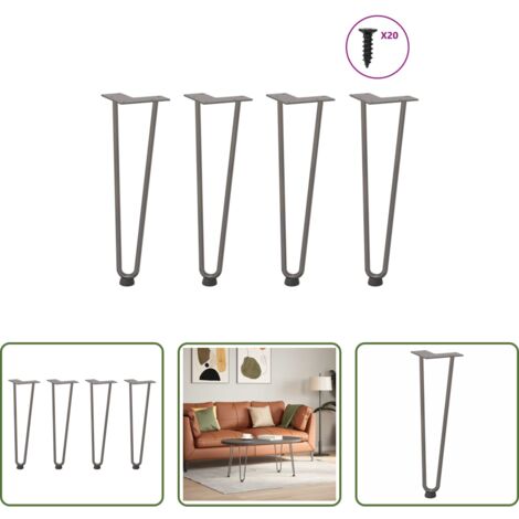 vidaXL Mesa de centro -  Patas de horquilla para mesa de centro (4 unidades, acero natural, 42 cm, acero macizo)