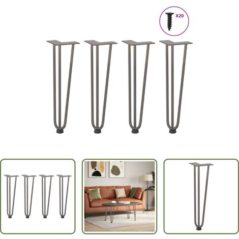 vidaXL Mesa de centro -  Patas de horquilla para mesa de centro (4 unidades, acero natural, 42 cm, acero macizo)